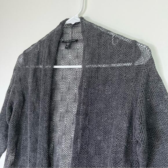 EILEEN FISHER Gray Open Front Sweater 100% Wool Textured Cardigan PP EUC - Picture 3 of 7